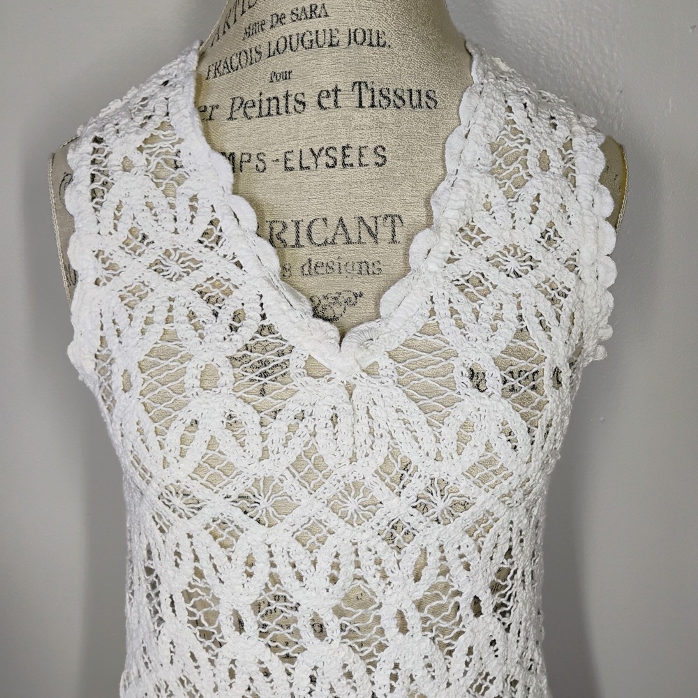 Sundance Lace Tank Top Womens Small White Crochet Knit Festival Boho Coastal - Picture 2 of 9